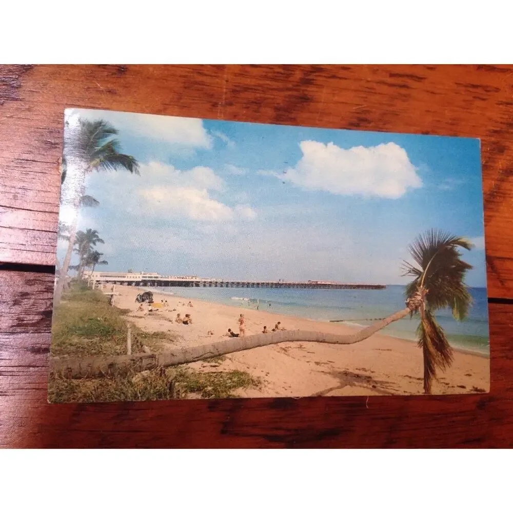 Vintage 1960 Palm Beach Pier Florida FL Vacation Ocean Palm Tree Color Postcard